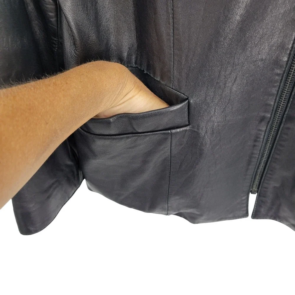 Vtg 90s Jones New York Buttery Leather Moto Blazer Jacket Coat L Black Zip Up‎